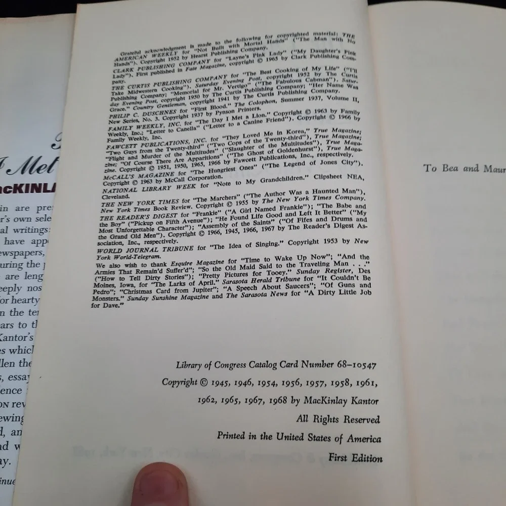 The Day I Met A Lion by MacKinlay‎ Kantor First Edition Hardcover Book